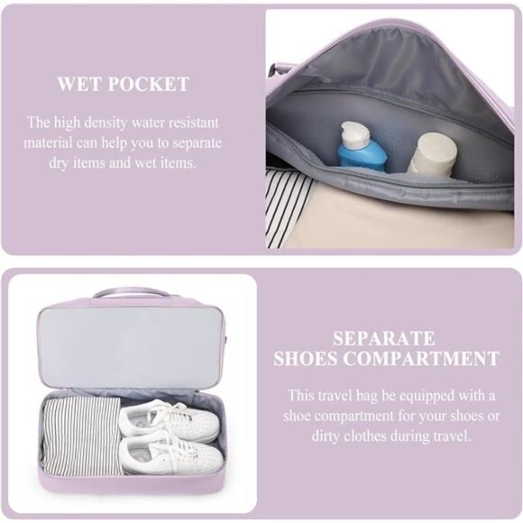 Weekender Bags for Women,Personal Item Travel Bag with Shoes Compartment - Picture 6 of 7
